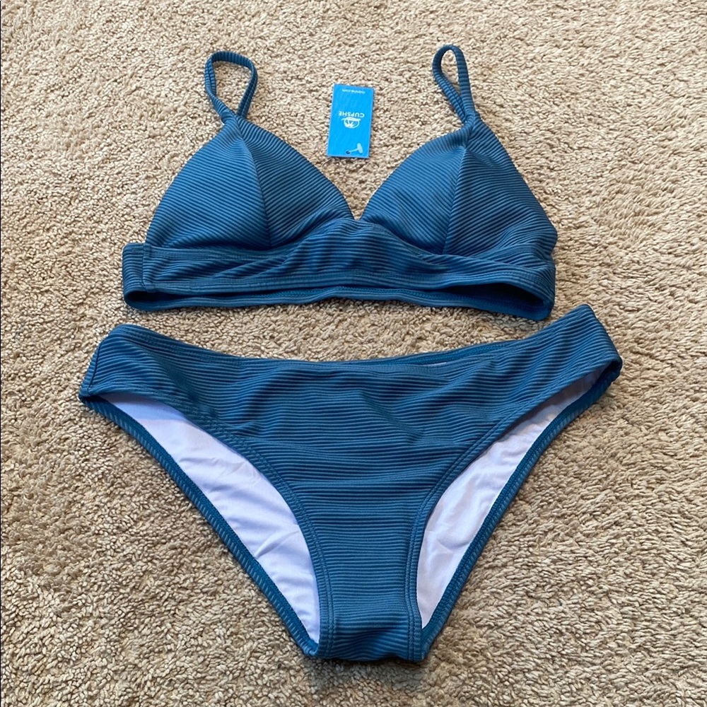 Cupshe Blue Bikini Set Classic Design Adjustable Straps